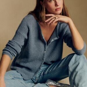 Sezane Cardigan Gaspard Blue Mohair Button Front Cardigan Sweater Size XS